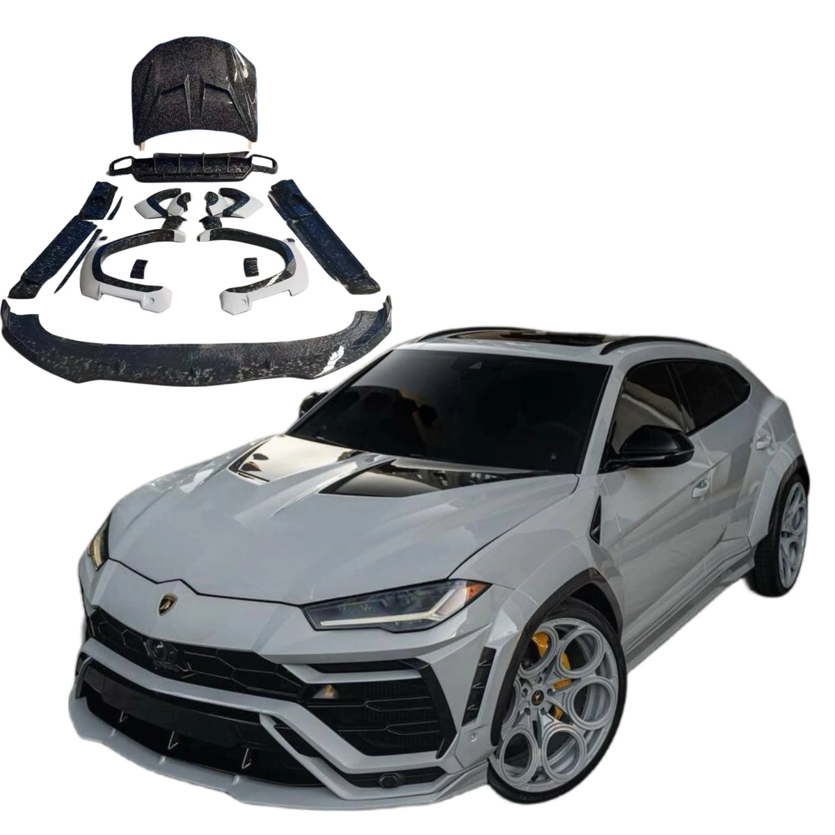 1016 Style Wide Body Kit for Lamborghini Urus Carbon Fiber Front Lip Diffuser Spoiler Hood Wide-Body Bumper