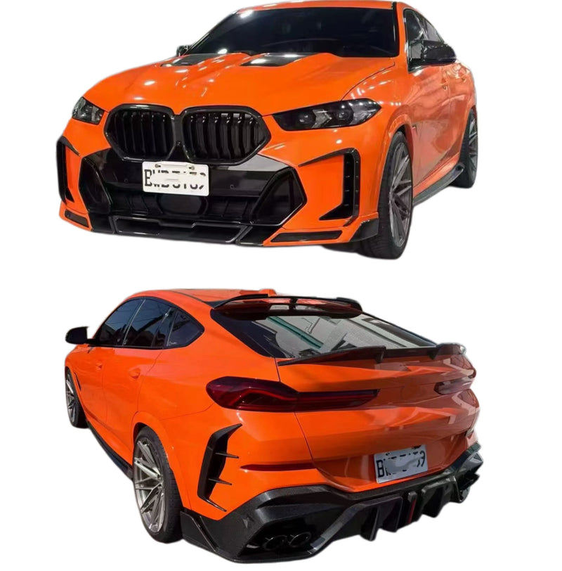 For BMW X6 G06 2024+ Lu Style Carbon Fiber Front Lip Side Skirt Rear Diffuser Spoiler Hood Body Kit