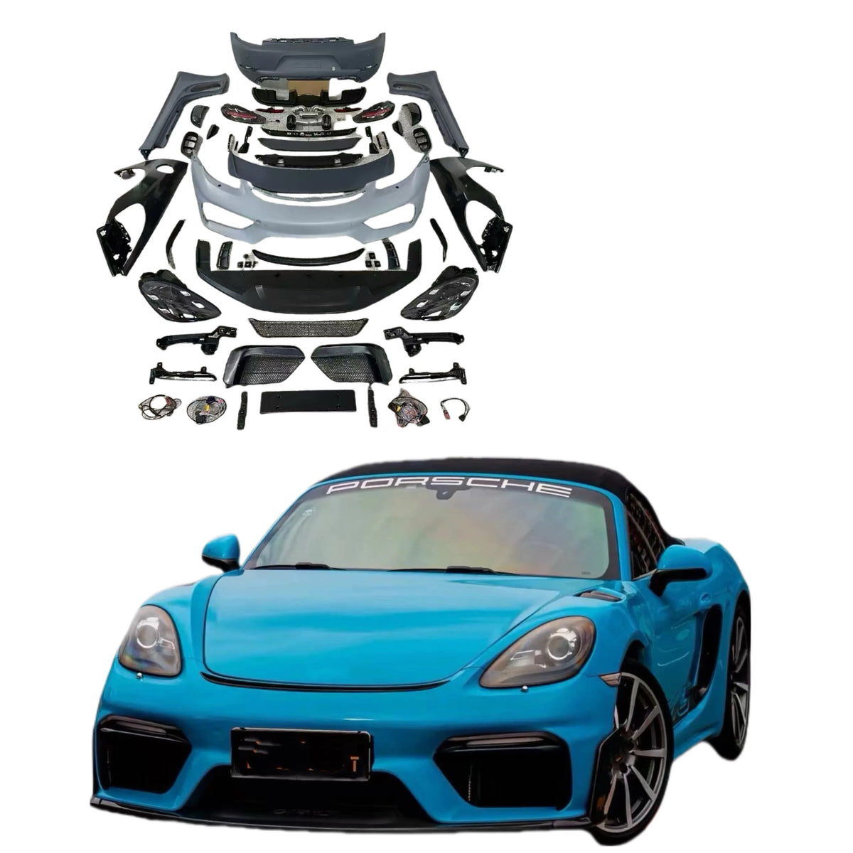 For Porsche Cayman 987-981 Upgraded 982 718Gt 4 Style Front and Rear Bumper Fenders Headlights Taillights Gt 4Style Body Kit