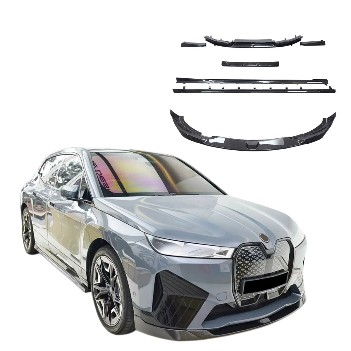 BMW IX FD Style Carbon Fiber Body Kit: Front Lip, Rear Diffuser, Top Wing, and Side Skirts