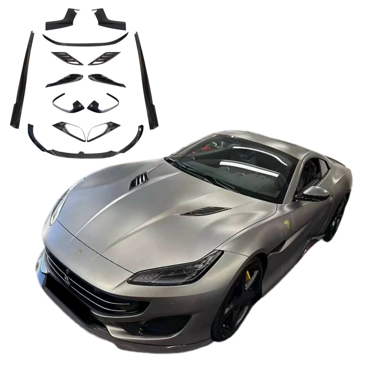 For Ferrari Portofino 2018-2021 Upgrade N-Style Dry Carbon Fiber Front Lip Skirt Rear Diffuser Spoiler Body Kit