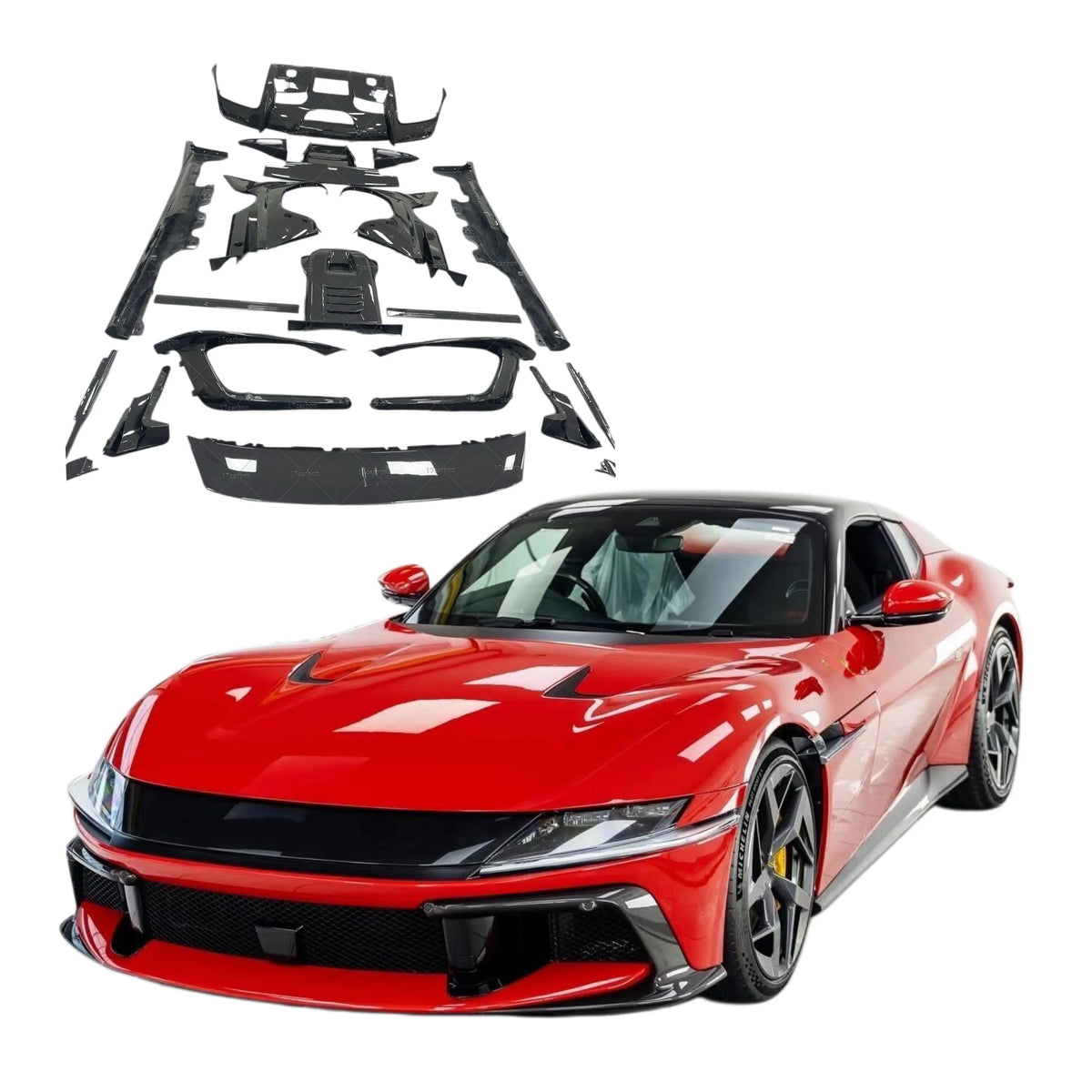 For Ferrari 849 Testrossa OEM Style Dry Carbon Fiber Body Kit Front Lip Side Skirts Rear Diffuser Spoiler