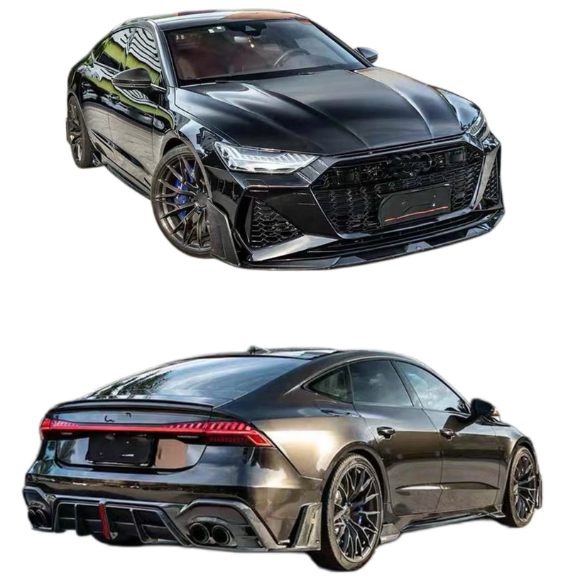 For Audi RS7 A-E Style Carbon Fiber Front Lip Side Skirt Rear Lip Audi RS6 Spoiler Exterior Body Kit