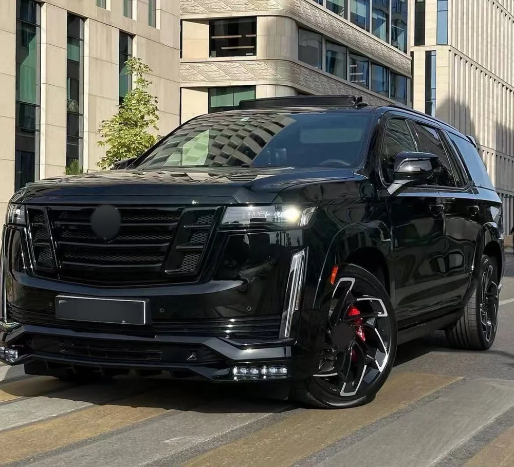 Kit carrozzeria allargata in fibra di carbonio per Cadillac Escalade, con lip, diffusore, alettone e griglia del cofano