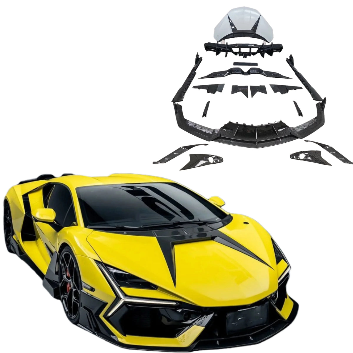 For Lamborghini Revuelto Upgrade MSY Dry Carbon Fiber Front Lip Skirt Rear Diffuser Spoiler Hood Body Kit