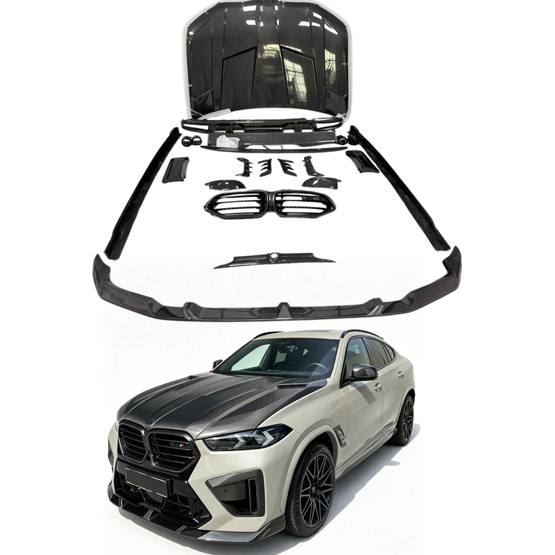 Carbon Fiber LD Style Body Kit for BMW X6M F96 2023+ Front Bumper Lip Grille Hood Cover Rear Spoiler Diffuser Side Skirt Bodykit