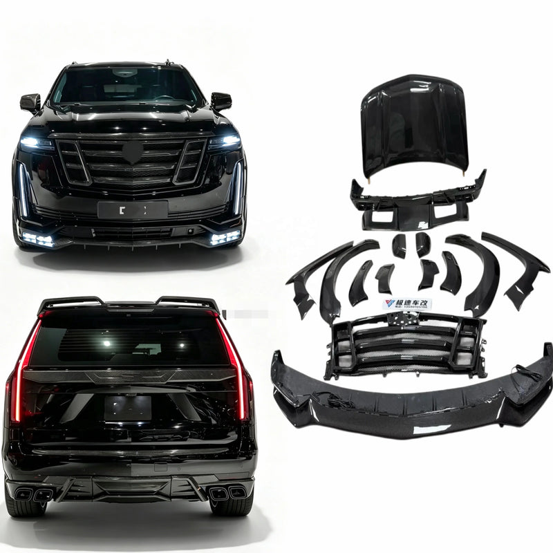Kit carrosserie large en fibre de carbone pour Cadillac Escalade, avec lame, diffuseur, aileron et grille de capot