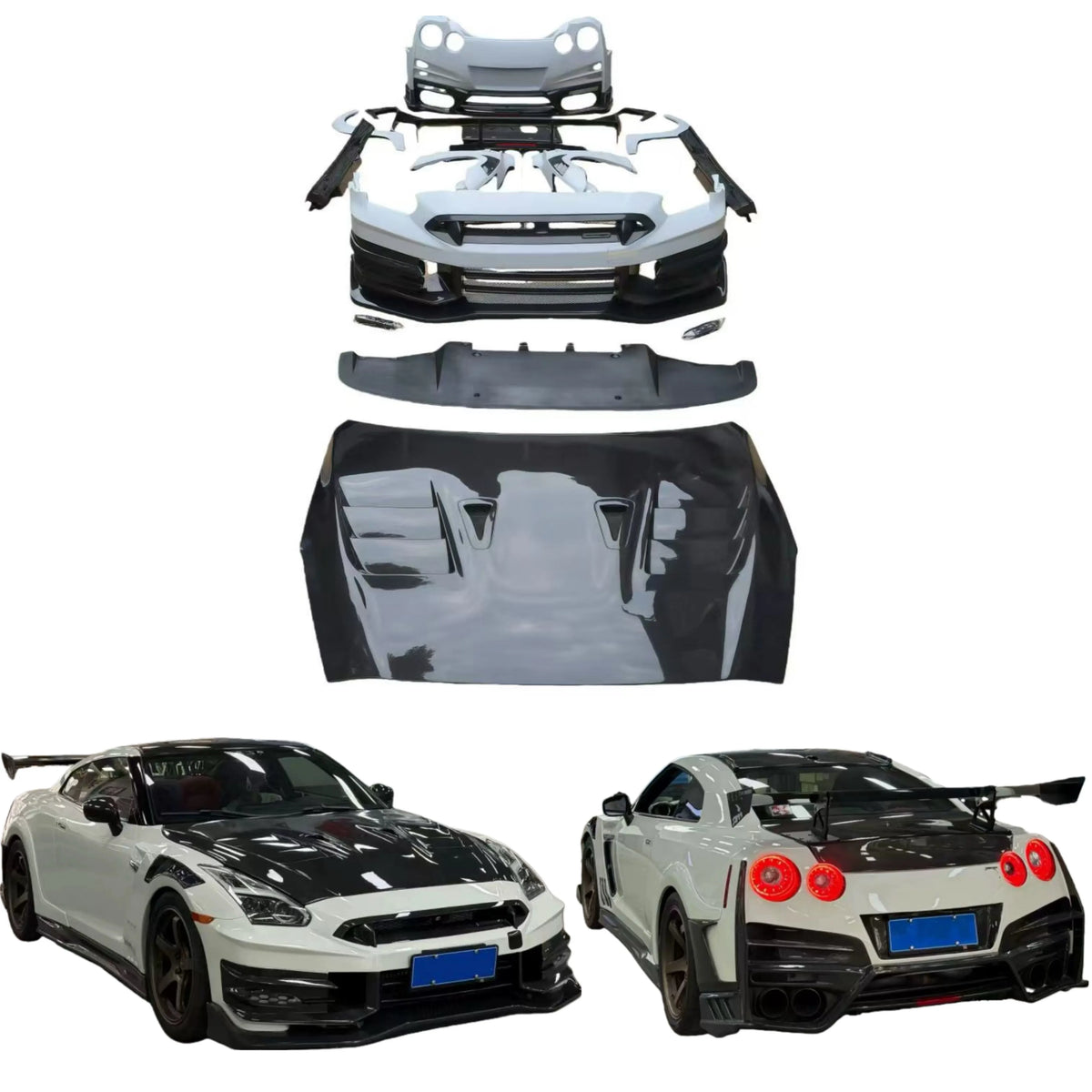For Nissan GTR R35 Upgrade 2024 Top Secrt Style Carbon Fiber Front Rear Bumper Spoiler Engine Cover Side Skirts for GTR R35