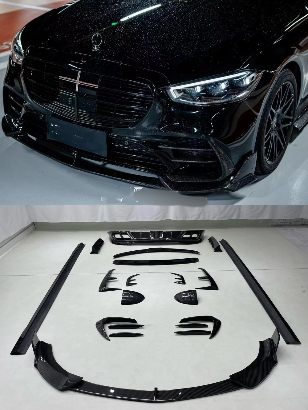 For Mercedes-Benz S-Class W223 Upgrade MSY Dry Carbon Fiber Front Lip Skirt Rear Diffuser Spoiler Mirror Body Kit