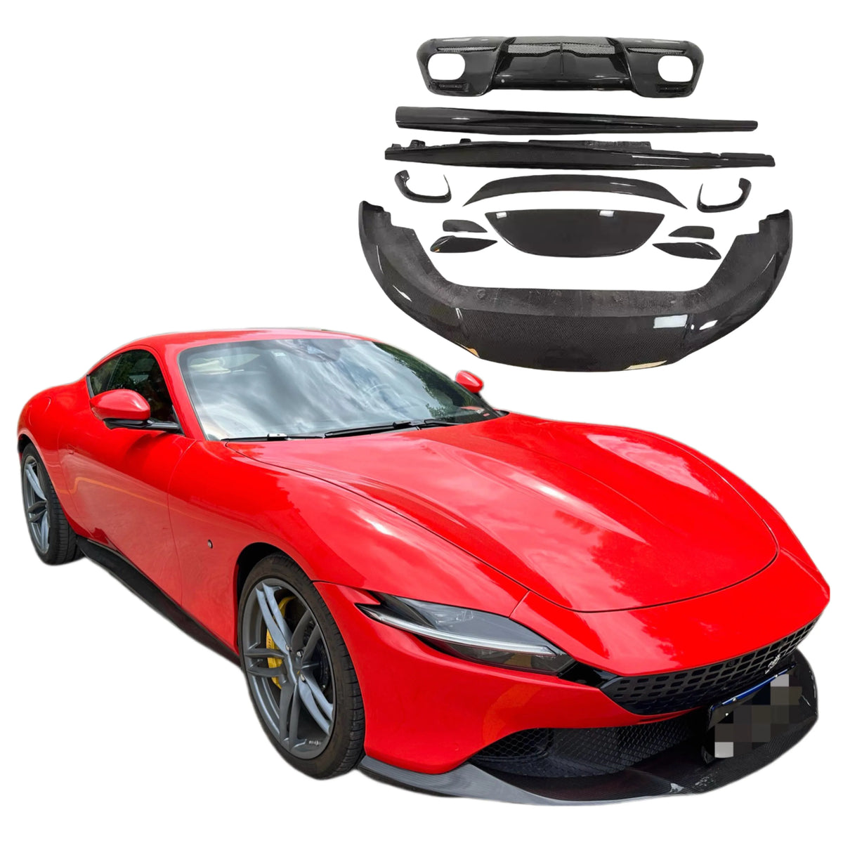 High Quality Carbon Fiber Body Kit for Ferrari Roma to Upgrade N-Style Front Lip Skirt and Rear Diffuser Spoiler