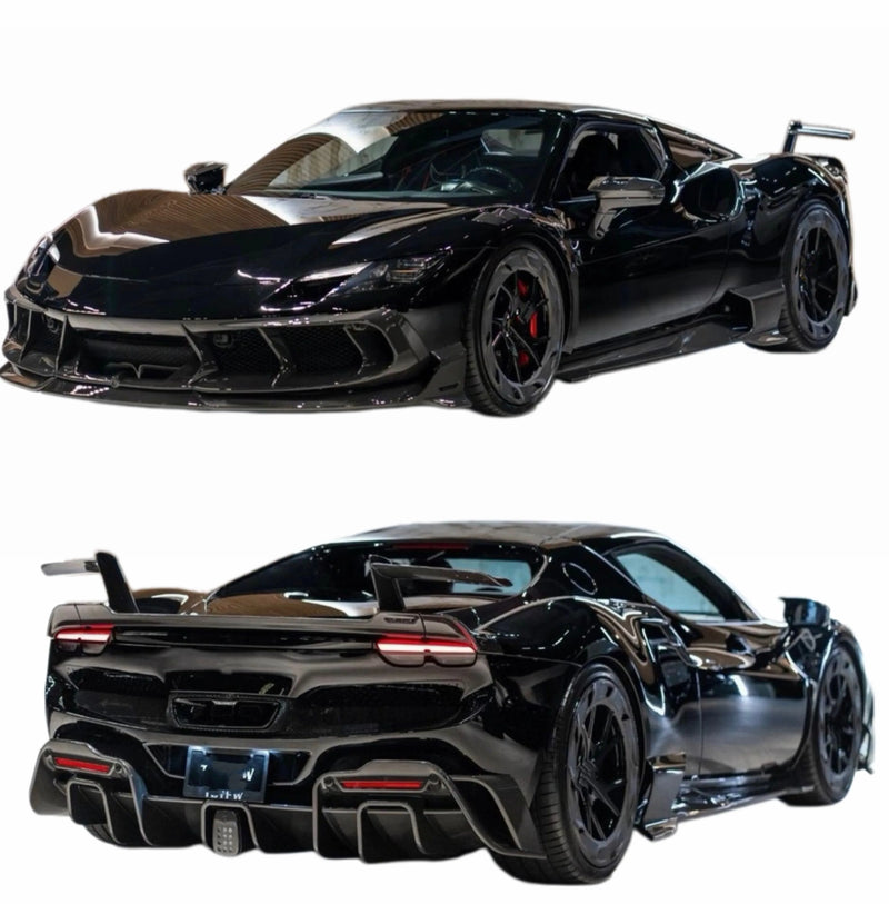 For 296Gtb Upgrade M-Style Dry Carbon Fiber Front Lip Side Skirts Rear Diffuser Spoiler Hood Body Kit