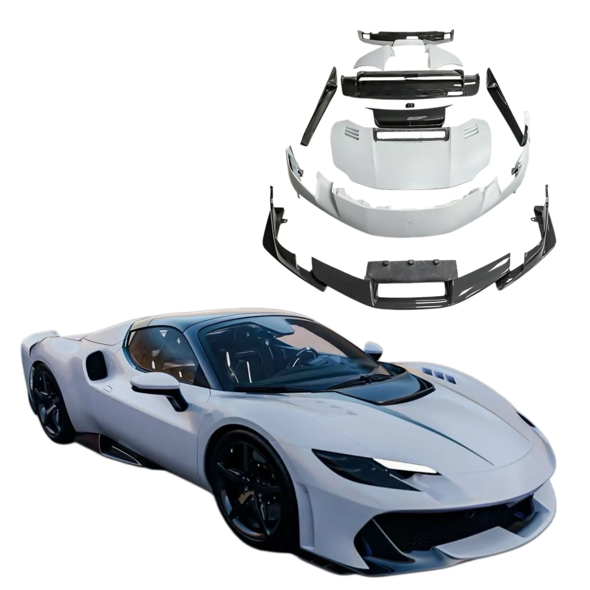 For Ferrari 296 GTB Upgrade Sp Style Dry Carbon Fiber Body Kit Front and Rear Bumpers Engine Hood