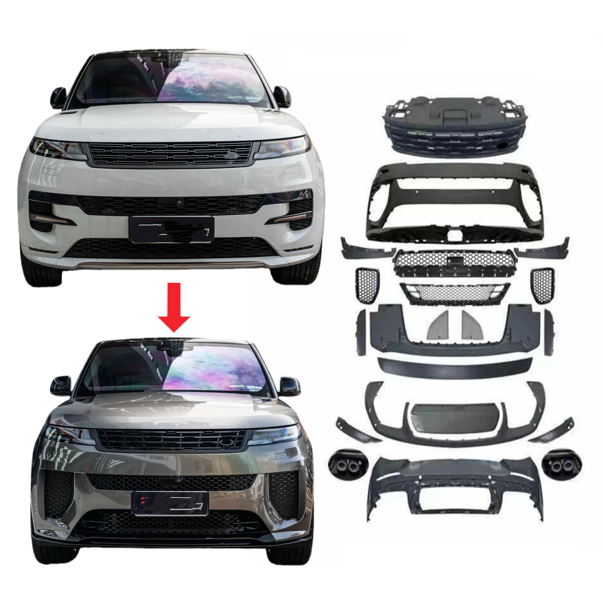 For Land Rover Range Rover Sport 2023-2025 Upgrade SV Front and Rear Bumper Grill Body Kit Pp Material