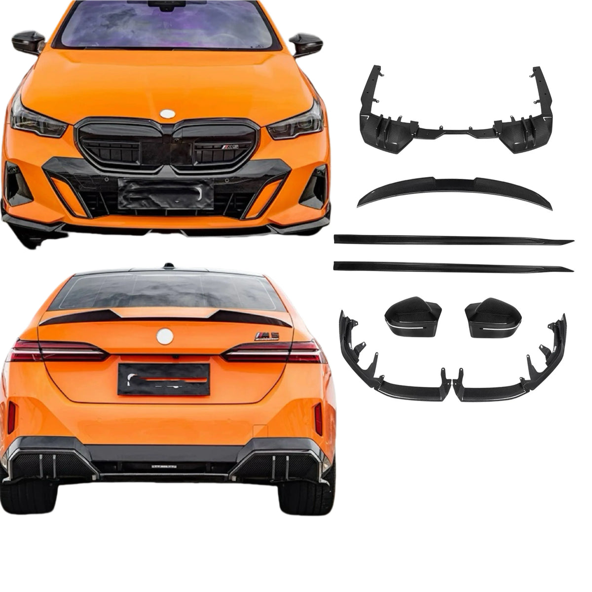 For BMW 5 Series G60 G68 Upgrade MP Style Dry Carbon Fiber Body Kit Front Lip Rear Diffuser Spoiler