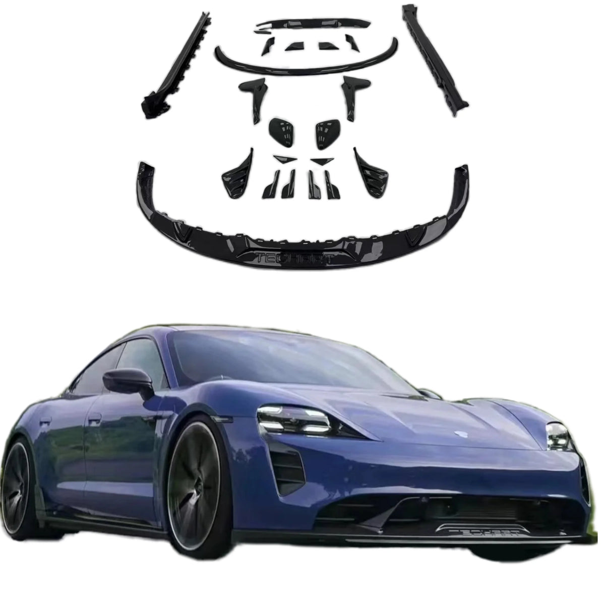 High Quality New Carbon Fiber Body Kit Techat Style for Porsche Taycan Front Lip Rear Diffuser Side Skirt Spoiler