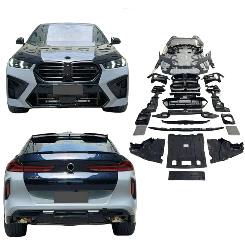 Upgrade 2024 X6M Style Body Kit for BMW X6 G06 Front and Rear Bumper Diffuser Spoiler Hood.