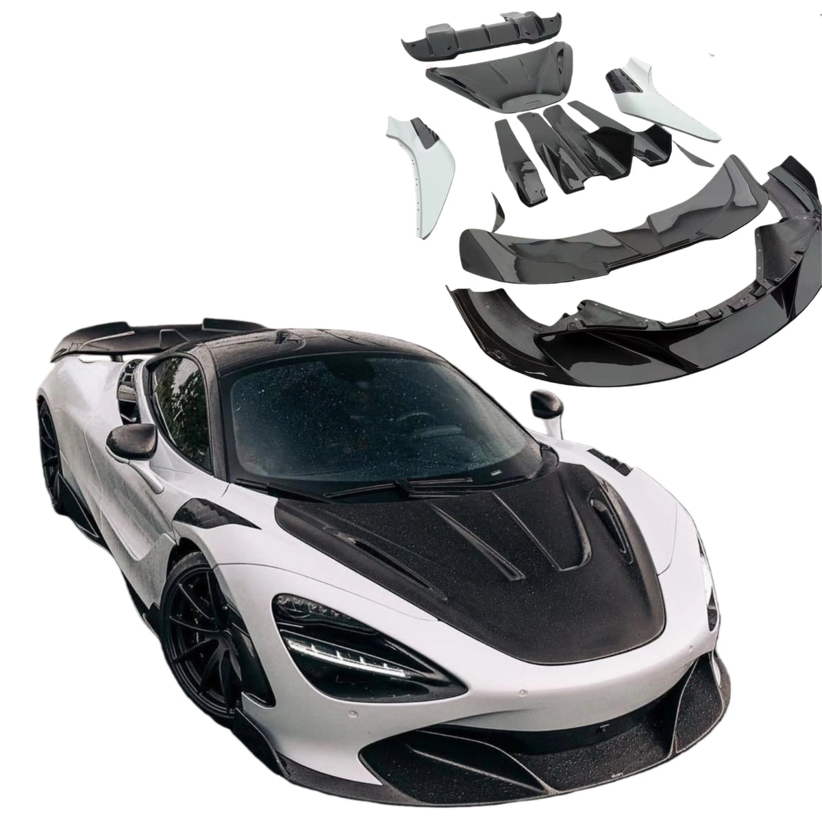High-Quality Dry Carbon Fiber Body Kit for Mclaren 720S Upgrade RYTF Style Front Lip Side Skirts Rear Diffuser Fenders Hood