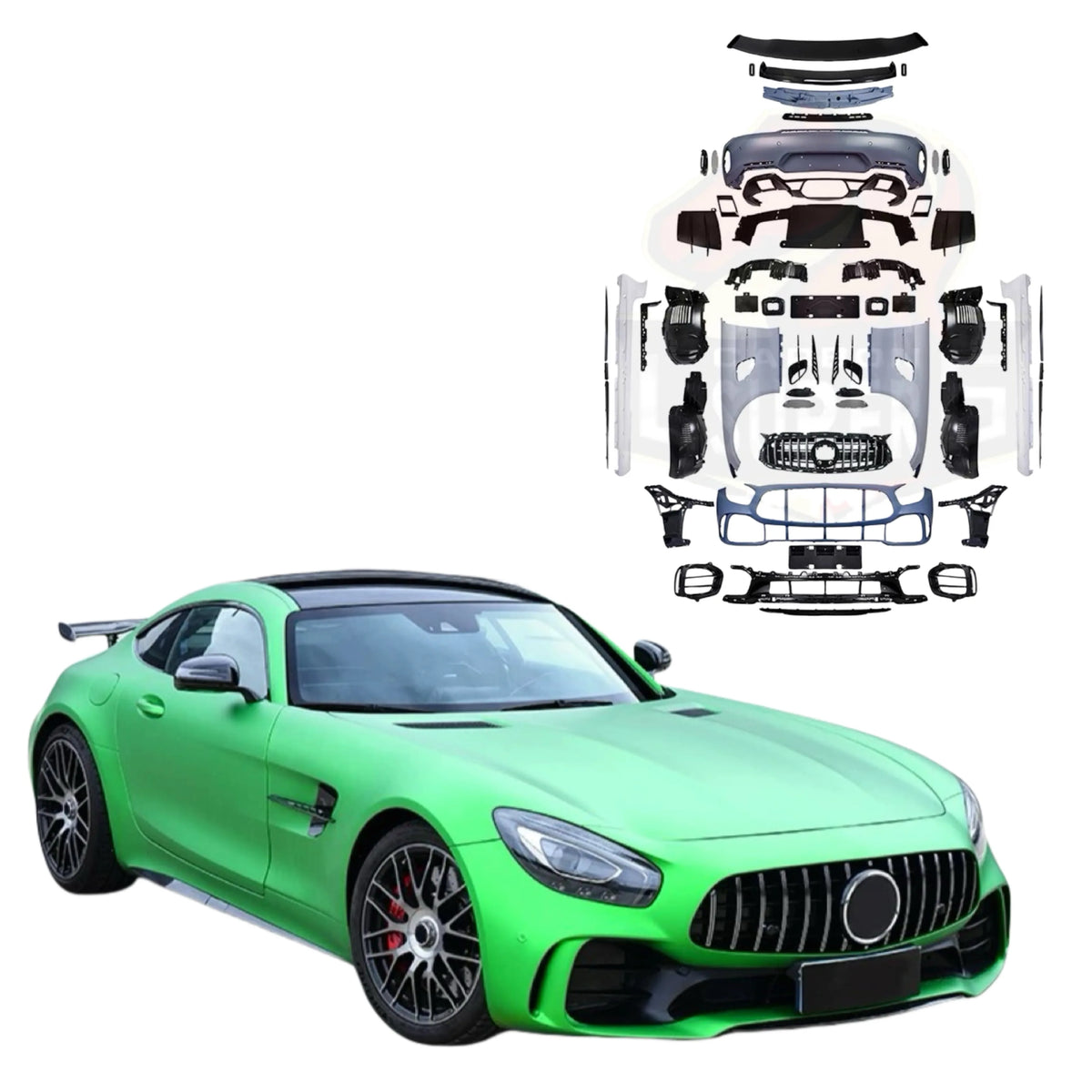 AMG GTR Style Dry Carbon Fiber + PP Plastic Car Bumpers 1:1 Wide Body Kit for Mercedes Benz AMG GT GTC GTS Front and Rear Bumper