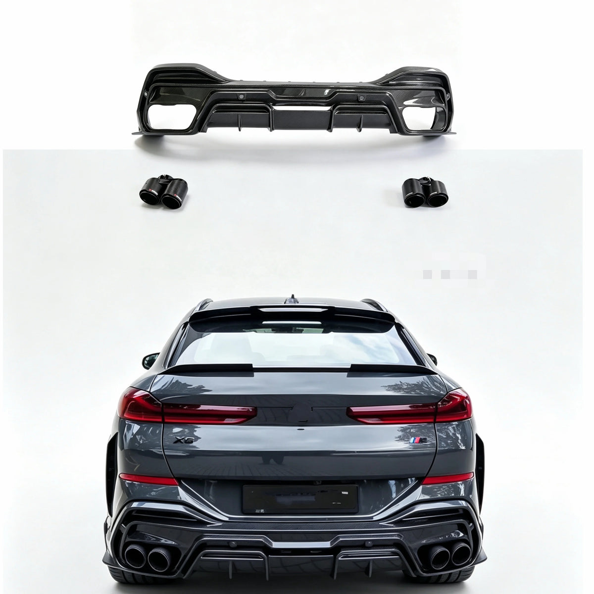 PK Style Carbon Fiber Rear Diffuser Rear Spoiler for BMW X6 G06 Body Kit