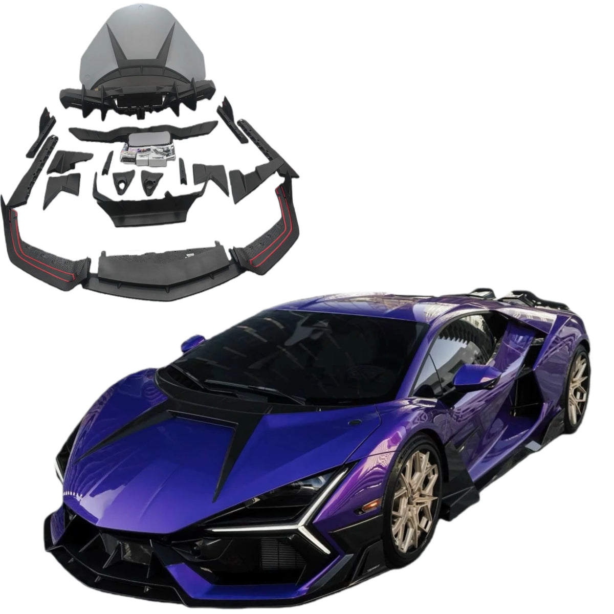 For Lamborghini Revuelto Upgrade MSY Dry Carbon Fiber Front Lip Skirt Rear Diffuser Spoiler Hood Mirror Body Kit