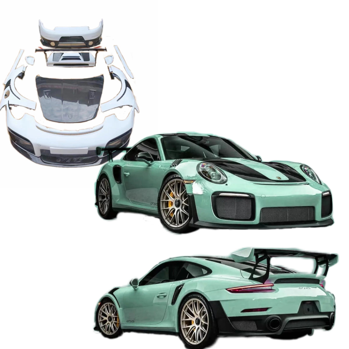 Parachoques delantero y trasero estilo GT2 RS en fibra de carbono para Porsche 911 2011-2019