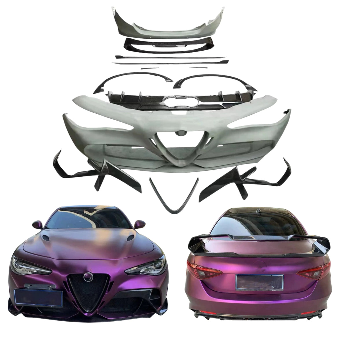 GTAM Style Body Kit for Alfa Romeo Giulia Front Rear Bumper Rear Diffuser Side Skirt Body Kit