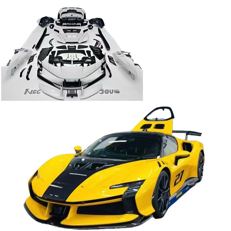 For Ferrari SF90 Upgrade SF90 XX Dry Carbon Fiber Car Bumpers Front Lip Side Skirts Rear Diffuser Body Kit