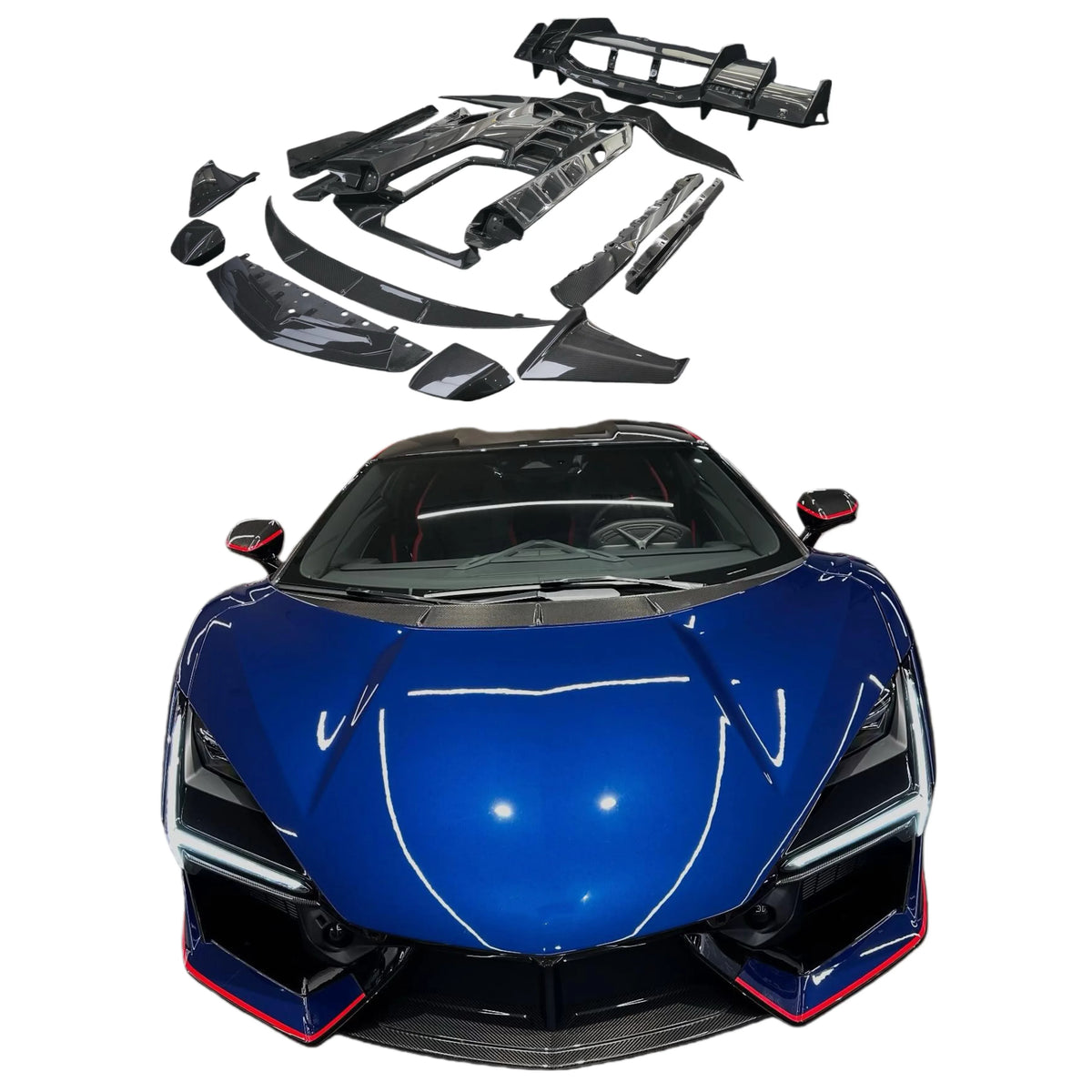 For Lamborghini Revuelto OEM Style Dry Carbon Fiber Front Lip Skirt Rear Diffuser Spoiler Hood Body Kit