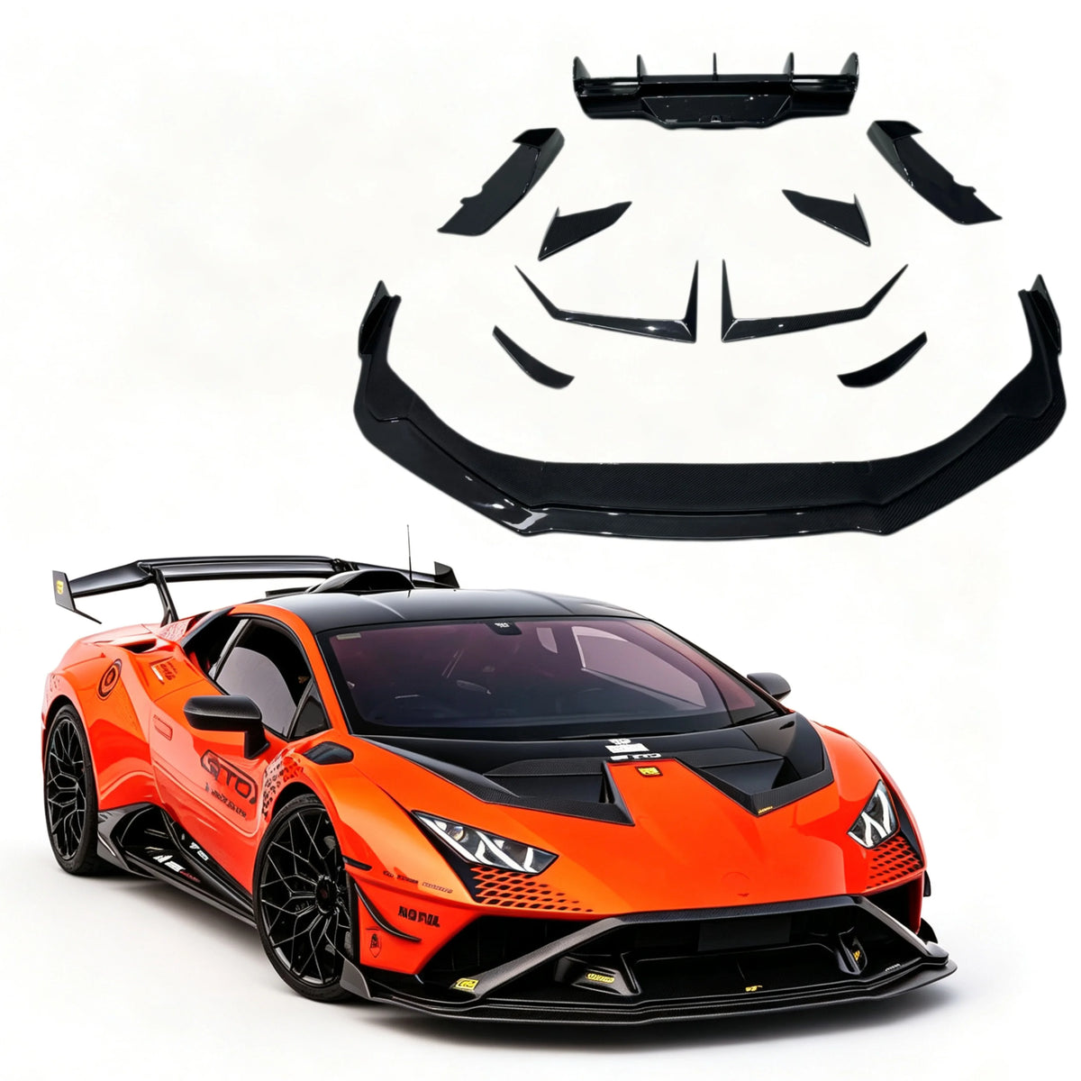 Car Accessories for Lamborghini Huracan STO V Style Dry Carbon Fiber Front Splitters Vents Side Skirts Rear Diffuser Body Kit