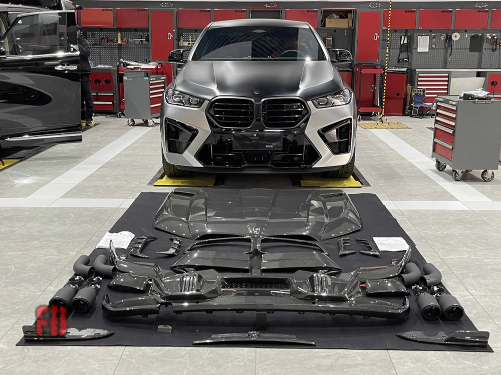 LD Style Carbon Fiber Body Kit for BMW X6M F96 Carbon Fiber Front Lip Skirt Rear Diffuser Spoiler Hood Body Kit