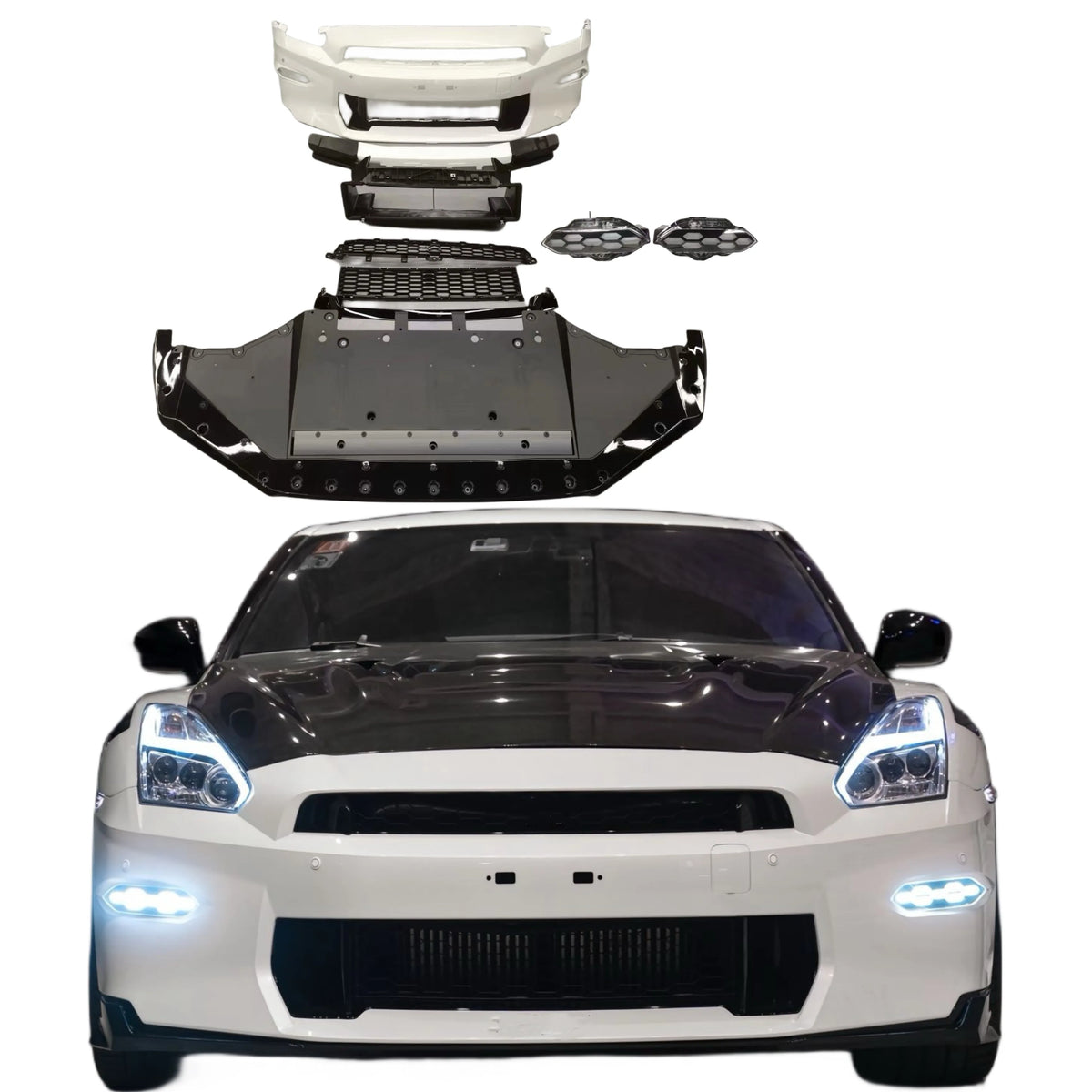 TCP Style of Pp Material Is Used for Nissan Gtr 35 2024 Front and Rear Bumper Diffuser Spoiler Hood Body Kit.