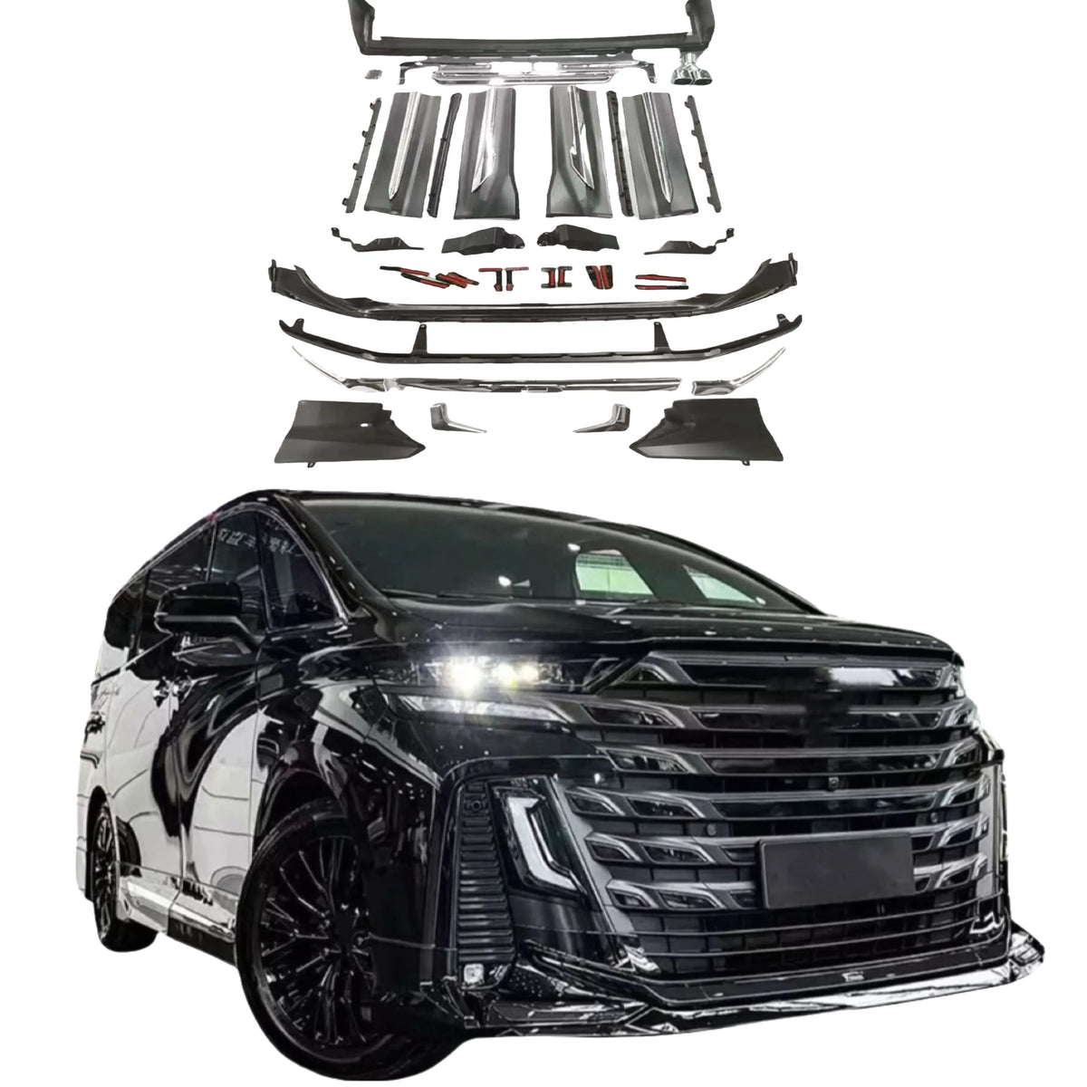 Pp Material Body Kit for Toyota Vellfire Front Lip Rear Diffuser 2024 Vellfire Body Kit