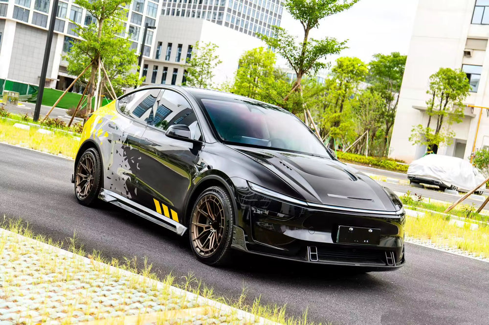 CT Style Carbon Fiber Body Kit for Tesla Model Y 2025+ Carbon Fiber Front Lip Skirt Rear Diffuser Spoiler Hood