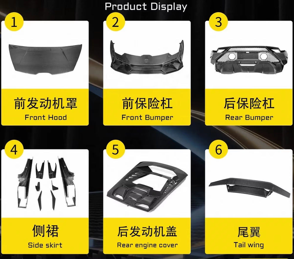 High-Quality Dry Carbon Fiber Body Kit for Lamborghini Lp580 Lp610 Evo Upgrade Tecnica Bumper Side Skirts Hood Spoiler