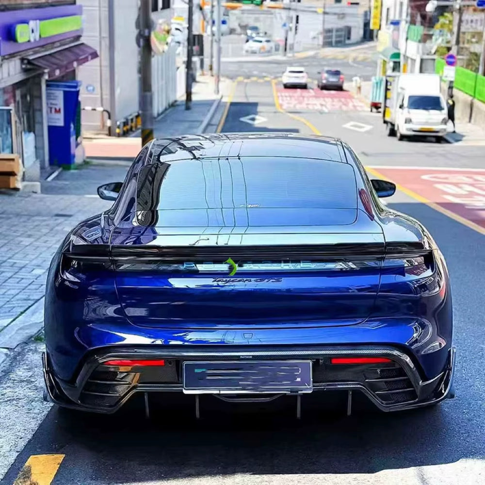 PK Style Carbon Fiber Body Kit for Porsche Taycan Carbon Fiber Front Lip Skirt Rear Diffuser Spoiler Body Kit