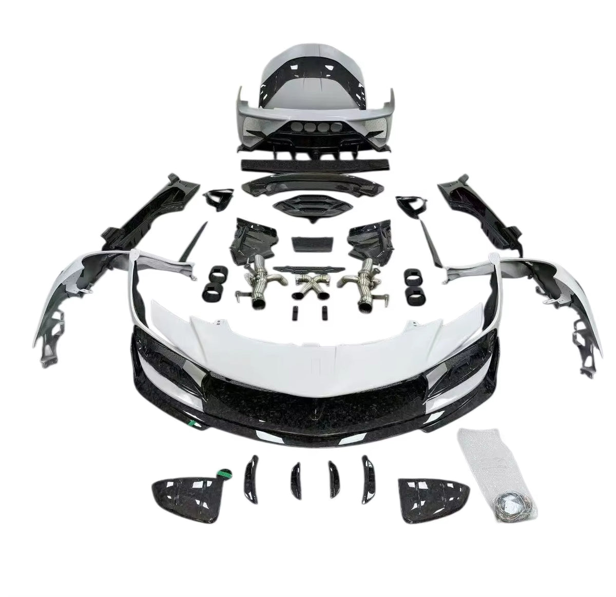 For Ferrari SF90 Upgrade MS Style Dry Carbon Fiber Front and Rear Bumpers Side Skirts Spoiler Hood Body Kit