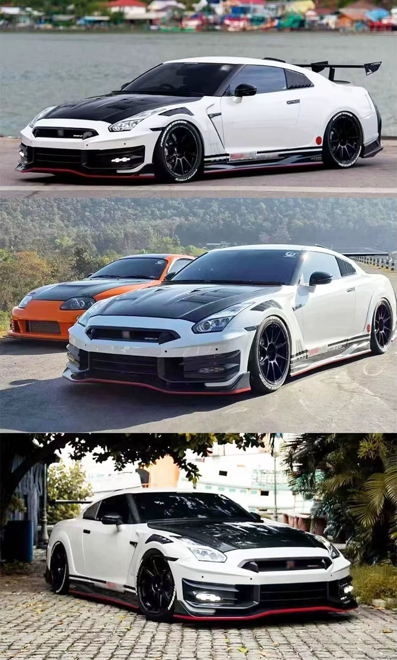 For Nissan GTR35 Upgrade to 2024 Top Style Half-Carbon Fiber Front and Rear Bumpers Side Skirts Fender Hood Wide-Body Kit