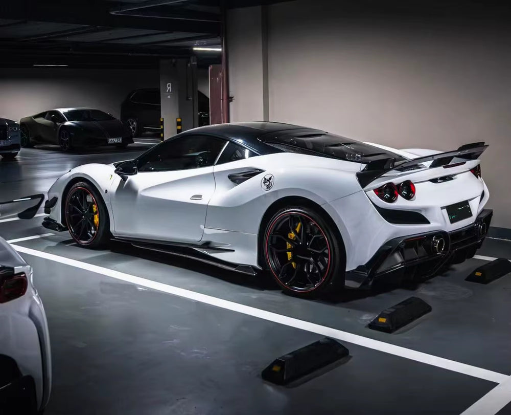 High Quality Dry Carbon Fiber PK Style Body Kit for Ferrari F8 Front Lip Skirt Rear Diffuser Spoiler Hood Body Kit
