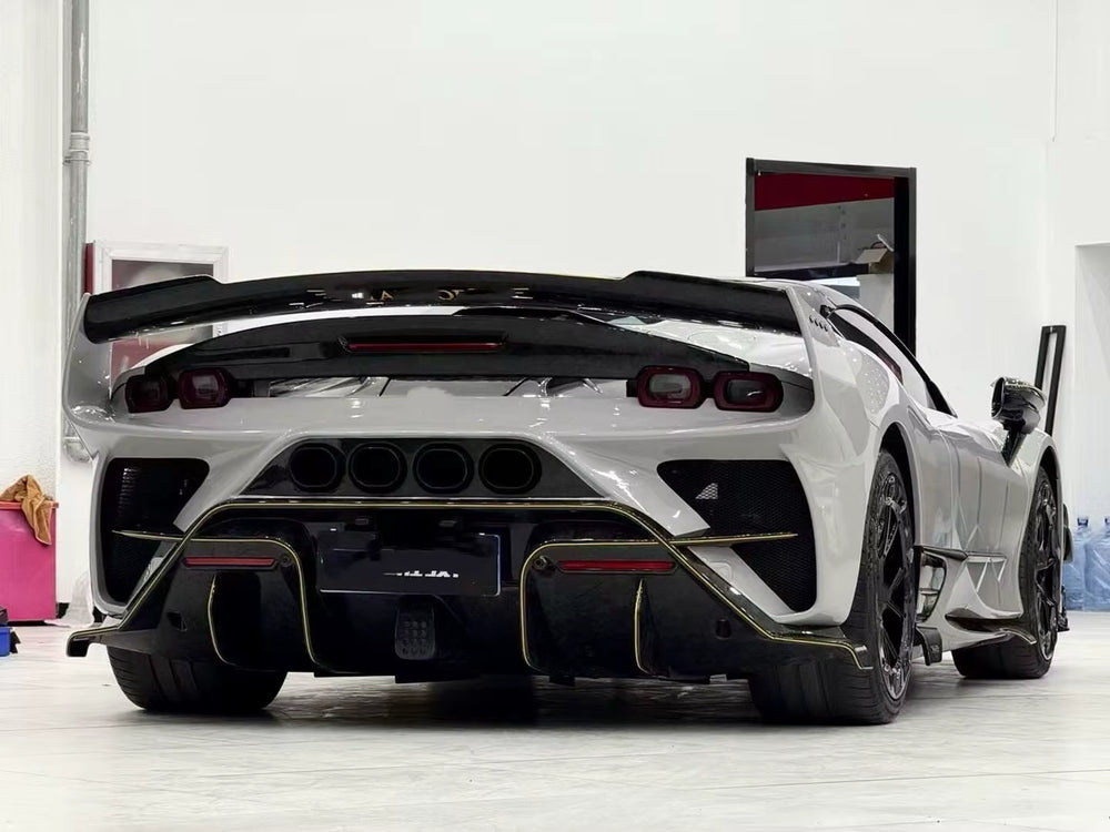 For Ferrari SF90 Upgrade MS Style Dry Carbon Fiber Front and Rear Bumpers Side Skirts Spoiler Hood Body Kit