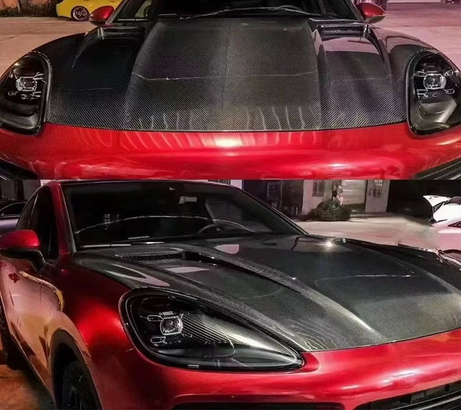 High-Quality Dry Carbon Fiber Hood for Porsche Cayenne 2018-2022 Engine Hood Body Kit