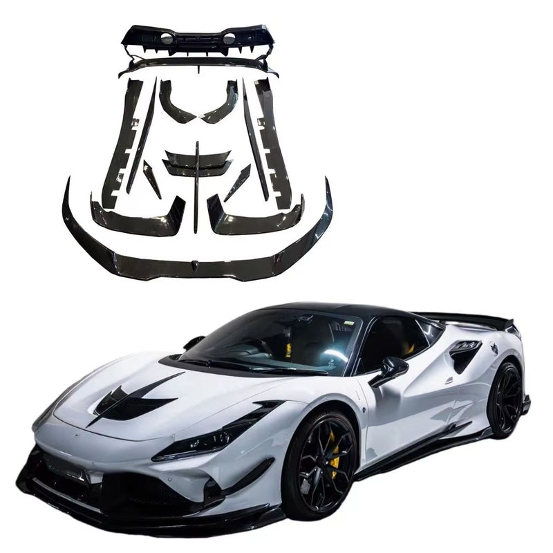 High Quality Dry Carbon Fiber PK Style Body Kit for Ferrari F8 Front Lip Skirt Rear Diffuser Spoiler Hood Body Kit