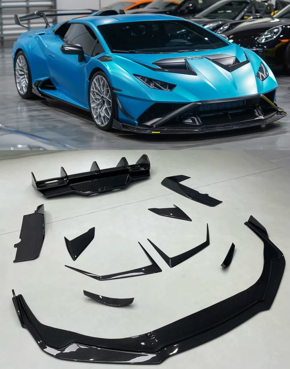 Car Accessories for Lamborghini Huracan STO V Style Dry Carbon Fiber Front Splitters Vents Side Skirts Rear Diffuser Body Kit