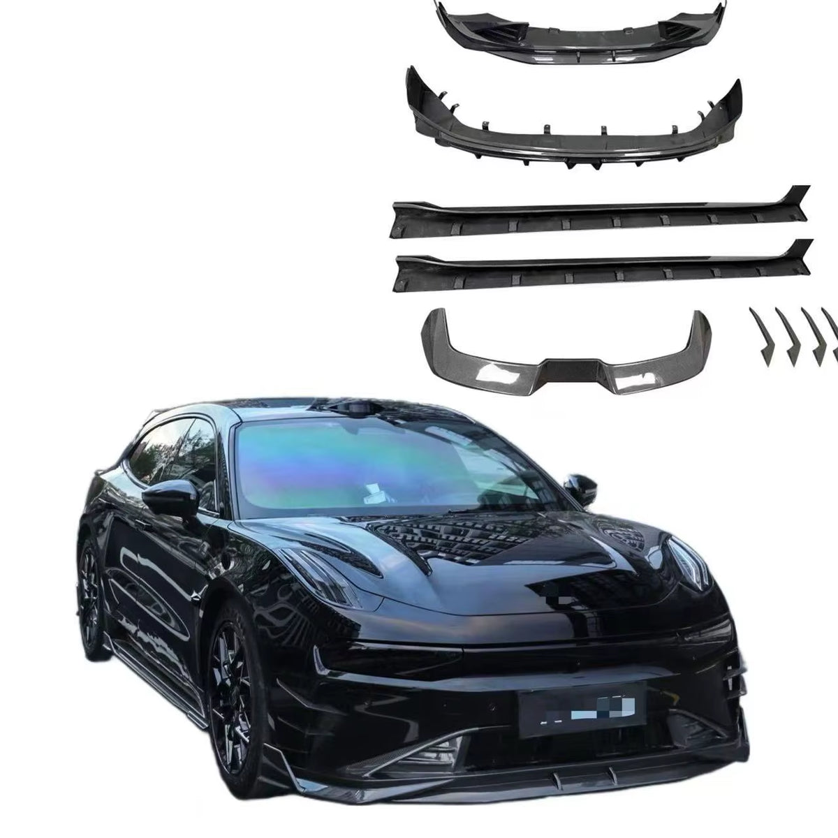 For Zeekr 001 2024 + Upgrade Carbon Fiber Front Lip Skirt Rear Diffuser Spoiler Body Kit