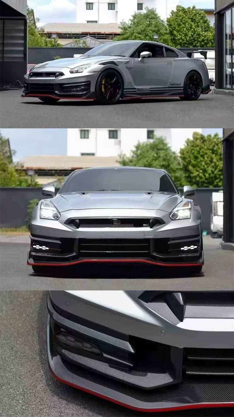 For Nissan GTR35 Upgrade to 2024 Top Style Half-Carbon Fiber Front and Rear Bumpers Side Skirts Fender Hood Wide-Body Kit