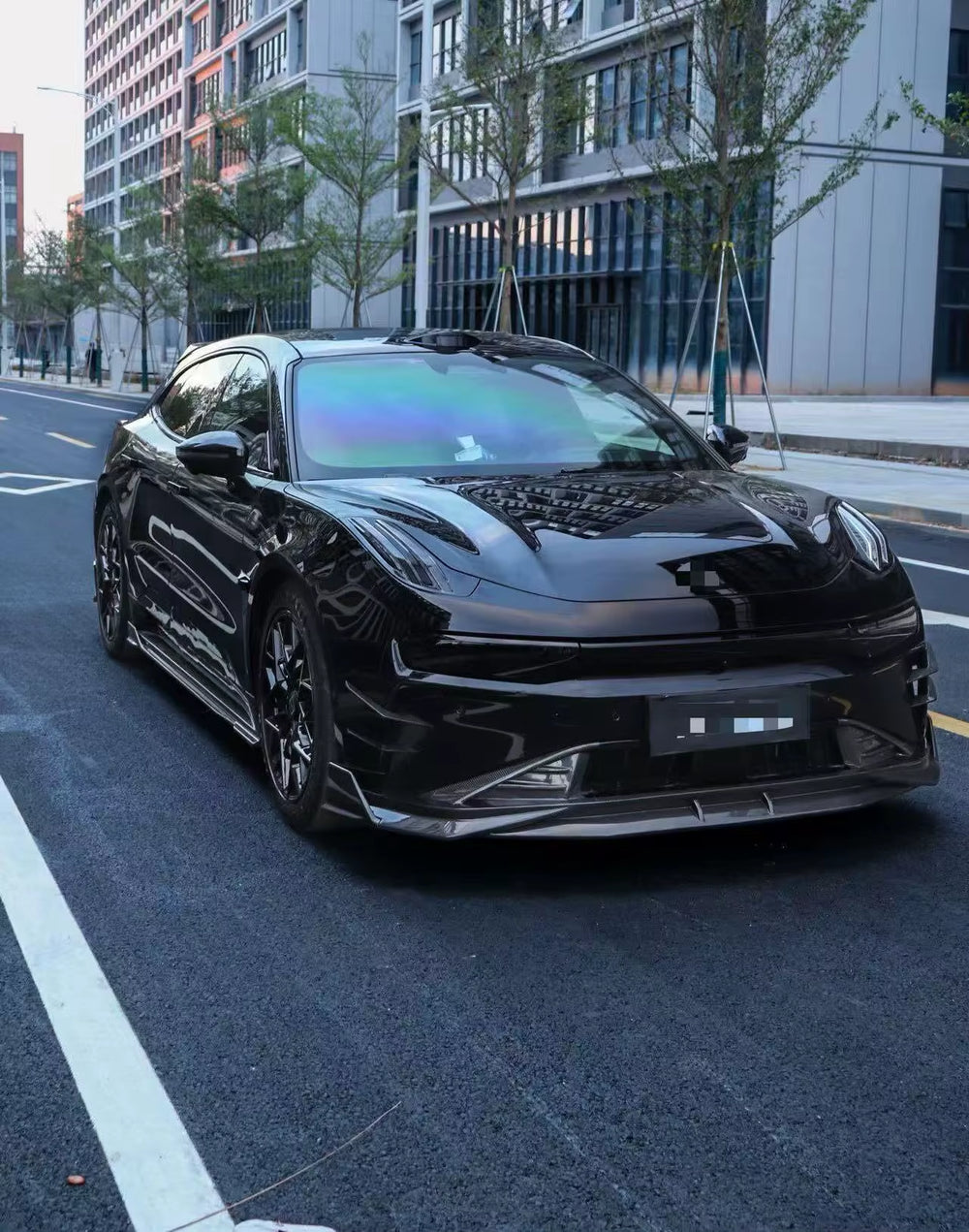 For Zeekr 001 2024 + Upgrade Carbon Fiber Front Lip Skirt Rear Diffuser Spoiler Body Kit