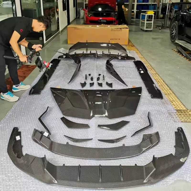PK Style Dry Carbon Fiber Body Kit for Lamborghini Huracan Evo Front Lip Skirt Rear Diffuser Spoiler Hood Wide Body Kit