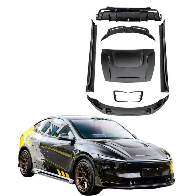 CT Style Carbon Fiber Body Kit for Tesla Model Y 2025+ Carbon Fiber Front Lip Skirt Rear Diffuser Spoiler Hood