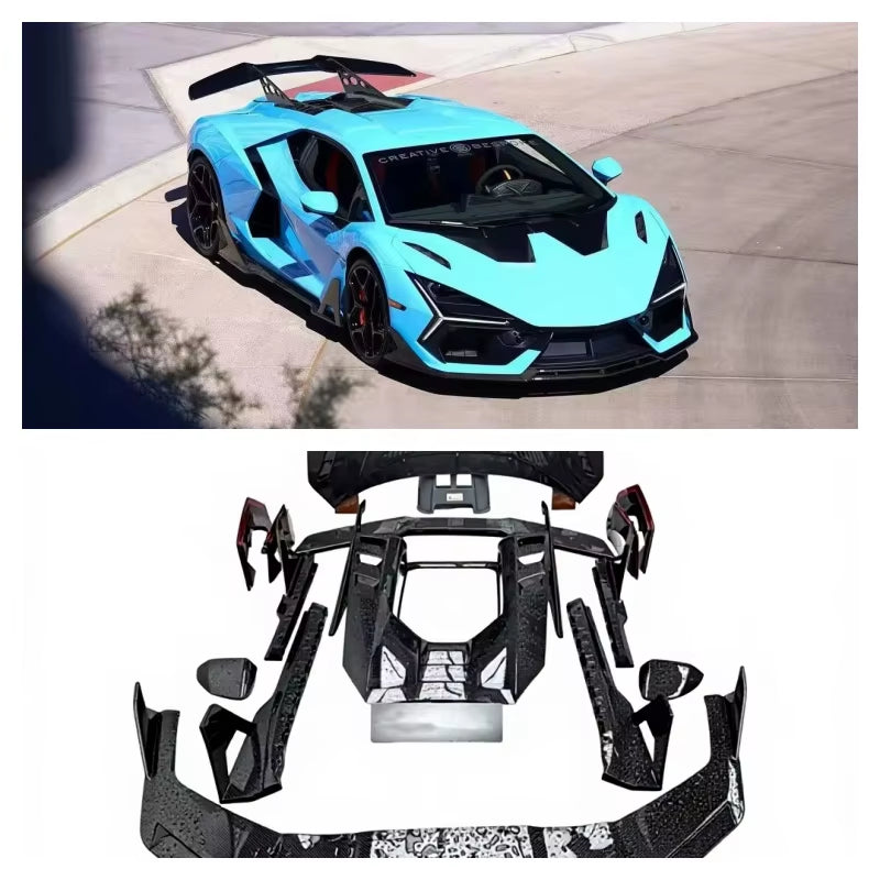 For Lamborghini Revuelto Wide Body Kit Front Bumper Lip Skirt Rear Diffuser Spoiler Hood Dry Carbon Fiber Auto Bodies