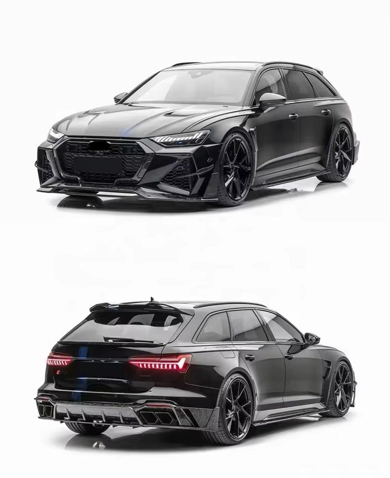 For Audi RS6 C8 Upgrade MS Dry Carbon Fiber Front and Rear Bumpers Side Skirts Rear Diffuser Spoiler Hood Wide Body Kit