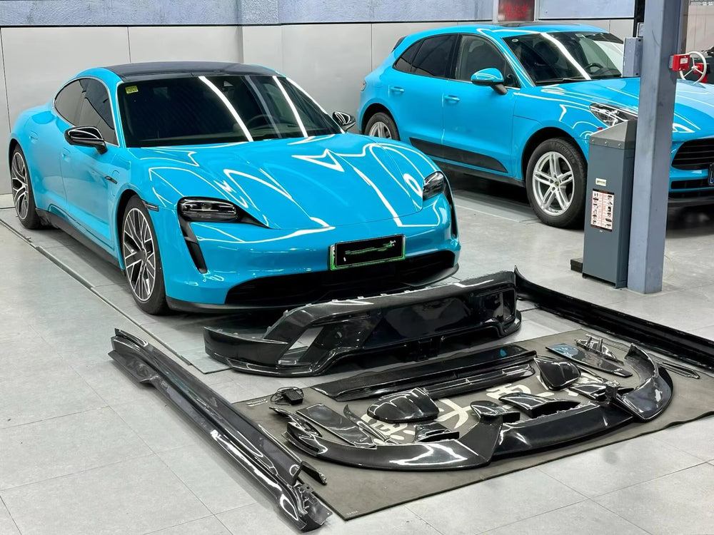 For Porsche Taycan Upgrade MSY Style Carbon Fiber Front Lip Rear Diffuser Side Skirt Spoiler Body Kit
